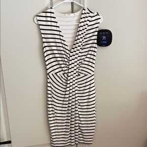 Bailey 44 Black and White Striped Twist-Front Midi Dress